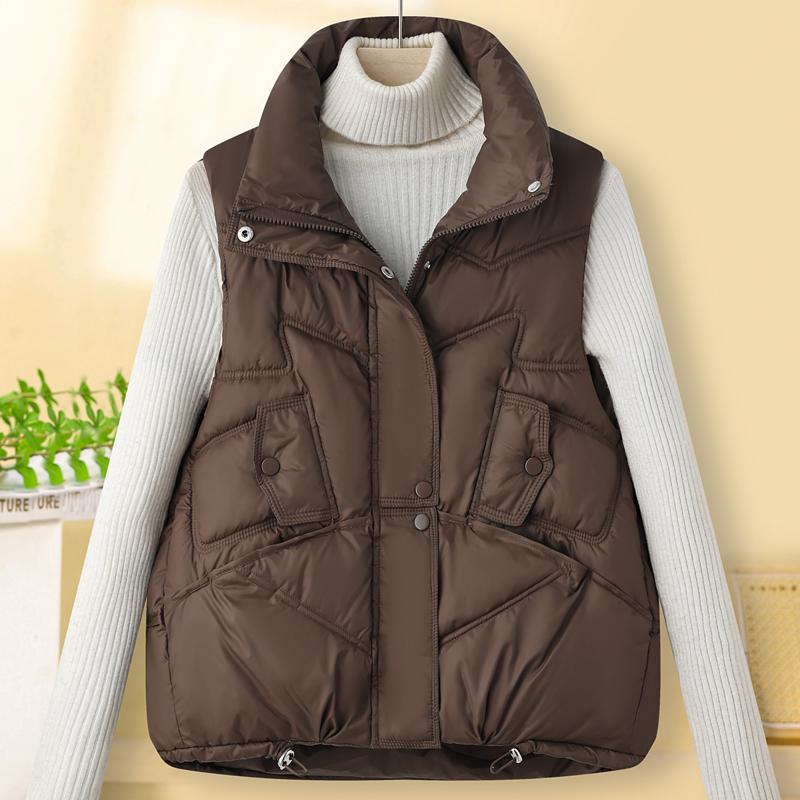 

Модный зимний теплый жилет женский без рукавов парка со стойкой воротником повседневный толстый женский жакет 3XL коричневый
