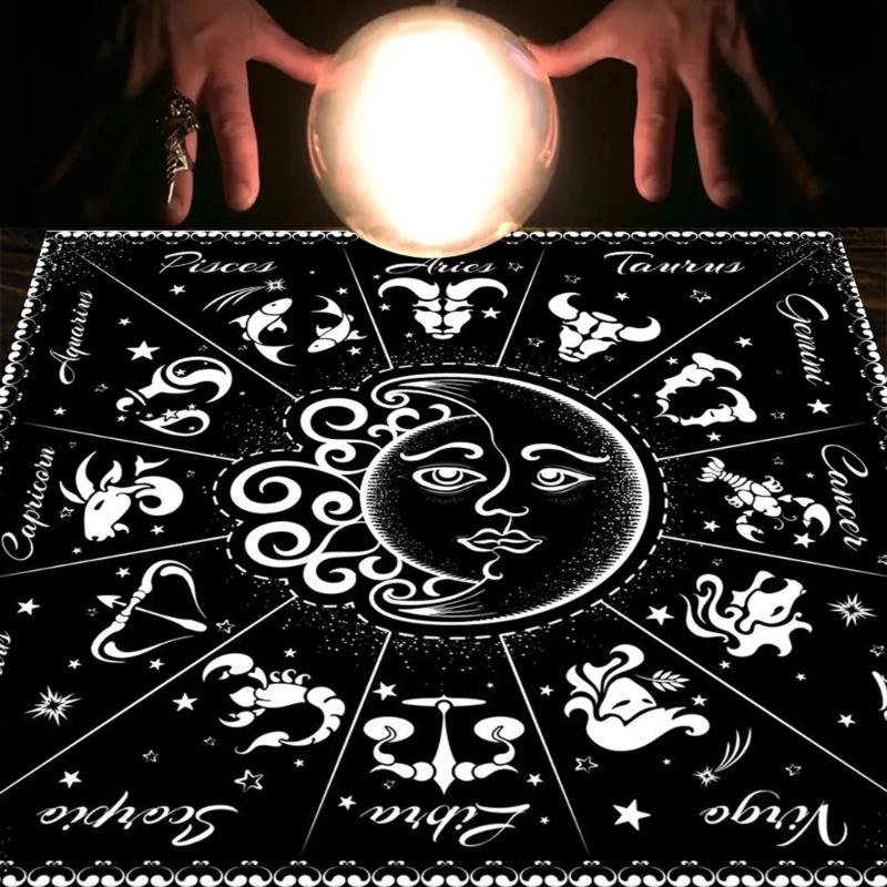 Quadratisches Flanell Tarot Altartuch Brettspielunterlage Astrologische Orakelunterlage Tischdecke Kartenmatte Wahrsagertischtuch