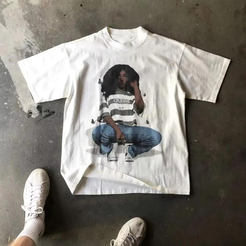 T-shirt z nadrukiem wzoru postaci z amerykańskiego hip-hopu, casualowy, modny, oversize, Harajuku, gotycki, retro, unisex, top Y2k