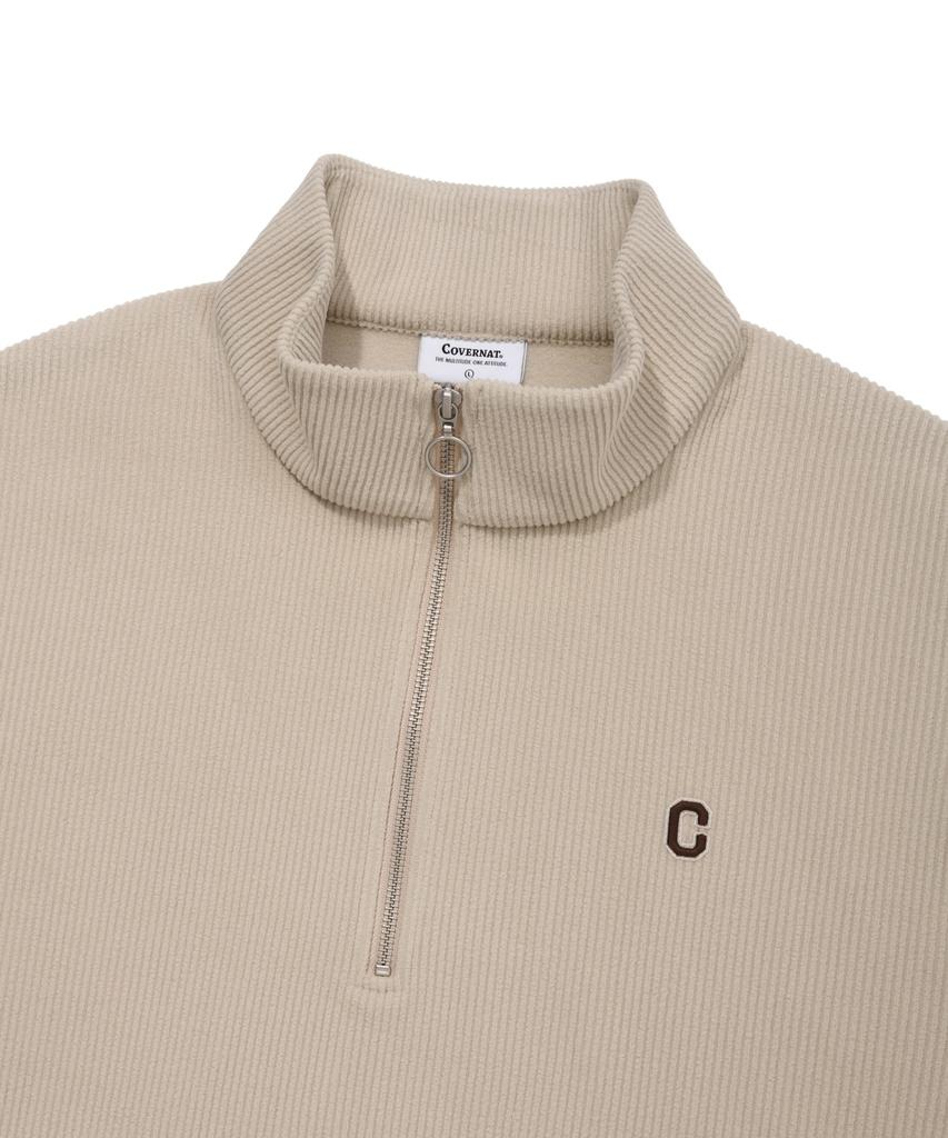 COVERNAT Small C Logo Corduroy Half Zip Beige