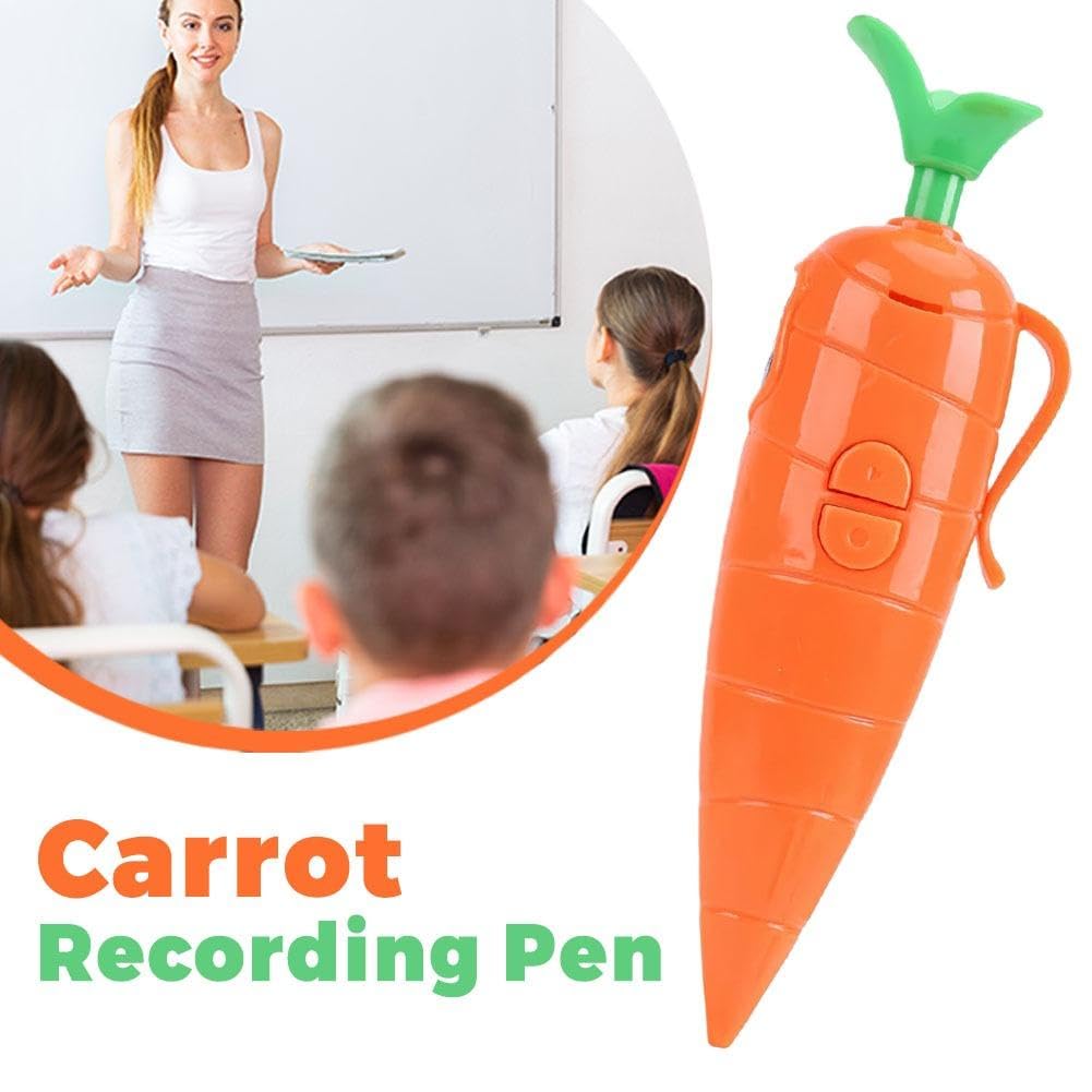 Kids Recorder Pen Toy with 15-Second Playback Cute Carrot Recorder Device Writing Ballpoint Pen for Boys Girls