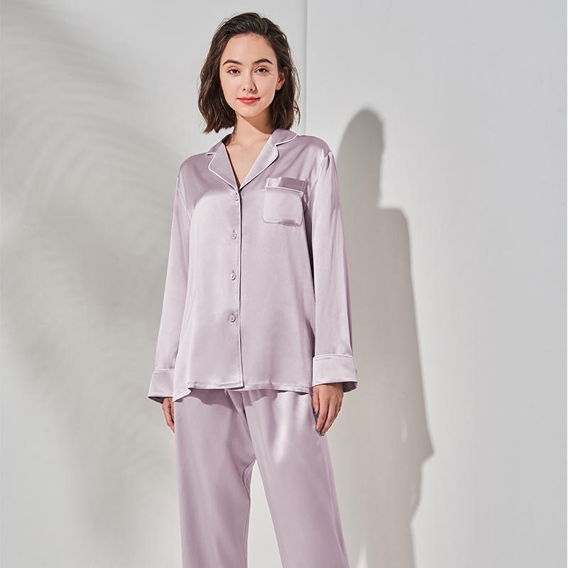 Heavyweight Mulberry Silk Pajama Set: Unisex 22 Momme Long Sleeve, Suitable for Outside Wear