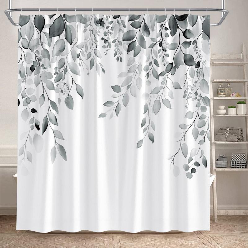 Blue Floral Leaves Shower Curtains Watercolour Eucalyptus Leaf Botanical Bath Curtain Polyester Home Bathroom Decor With Hooks
