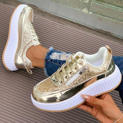 Mode Femmes Automne Zip Confortable Mode Décontracté Baskets Femmes Tendance Lacets Semelle Épaisse Vulcanisées Plates Baskets Zapatos De Mujer