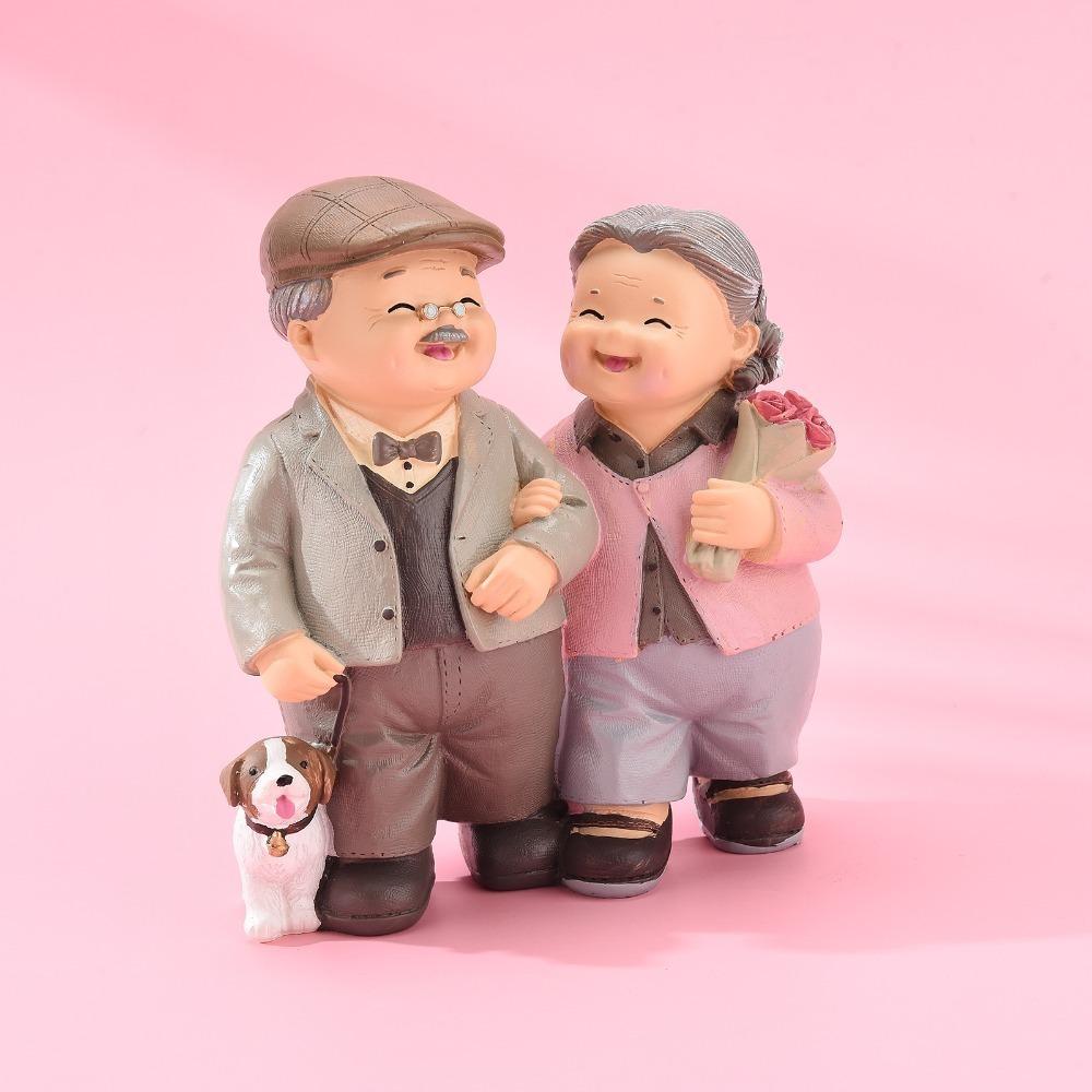 5in Grandpa Grandma Cake Making Statue Couple Anniversary Tabletop Decor Study Desk Display Piece