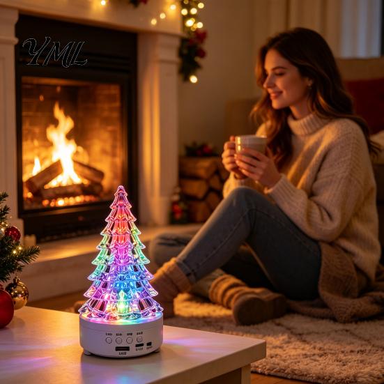 Multifunctional Audio Lamp Crystal-Like Christmas Tree Light, Wireless Music Player LED Table Centerpiece Color Changing Bedside for Bedroom