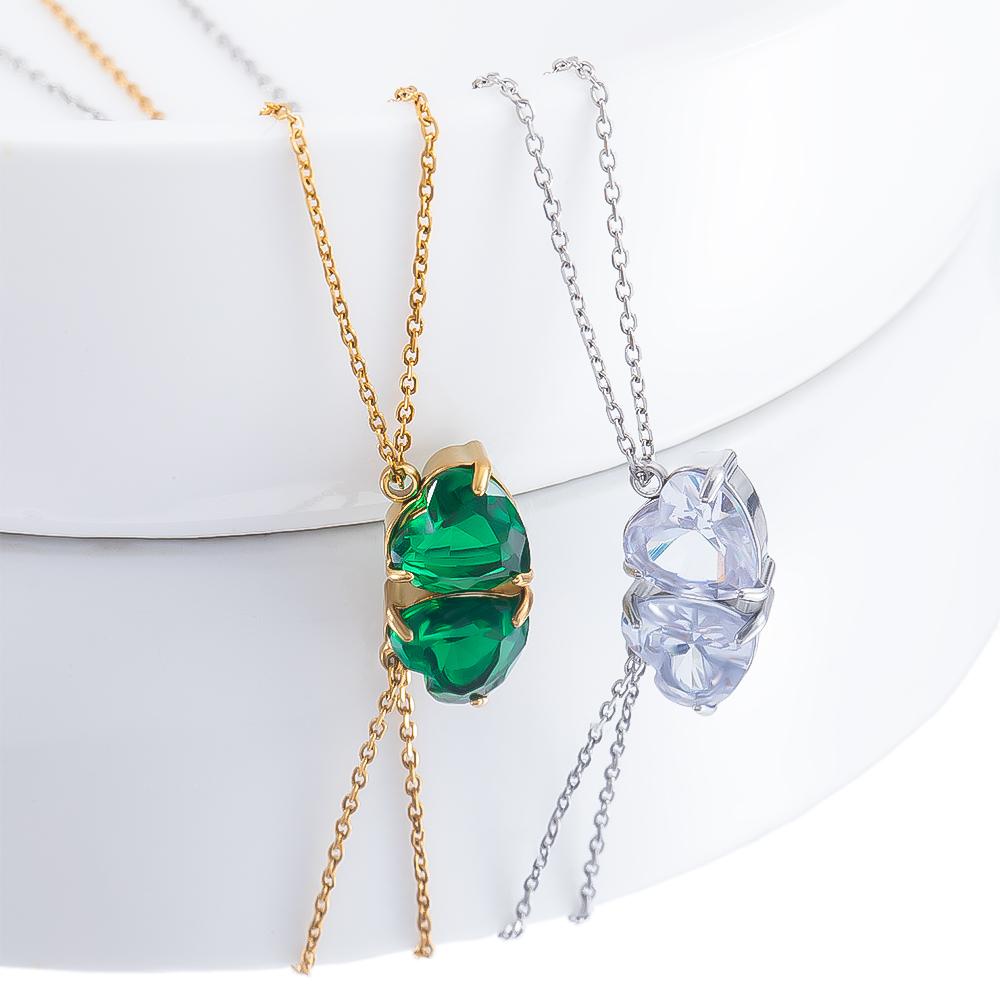 5pcs Stainless Steel Zircon Heart Pendants Base Clear Crystal Charm Beads with Hole for Necklace Making DIY Ear Jewelry Findings