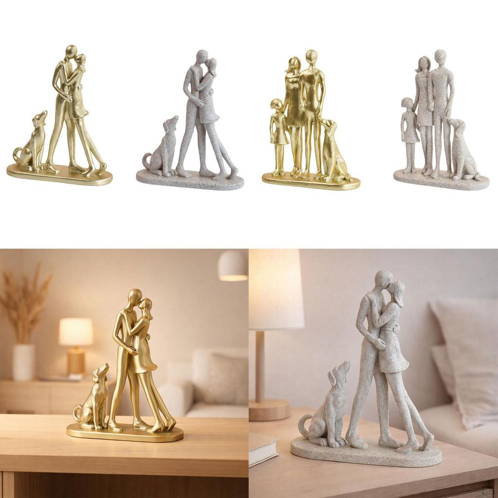 Paar und Hund Skulptur Statue Sammlung Moderne Familienfiguren Heimdeko für Bücherregal Geschenk