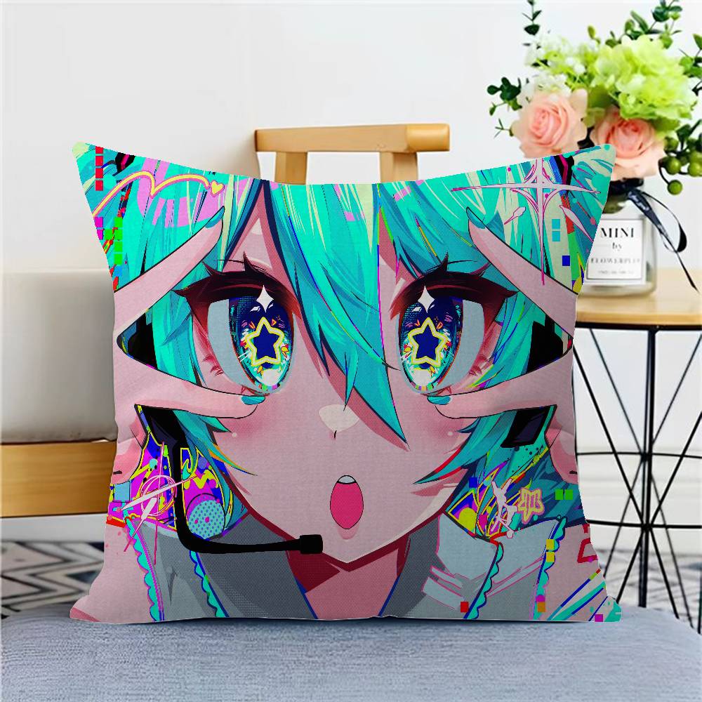 

Cute H-Hatsune Ponytail M-Miku Pillow Cushion Cover Pillowcase Living Room Sofa Home Decor Customized 12x12Inch