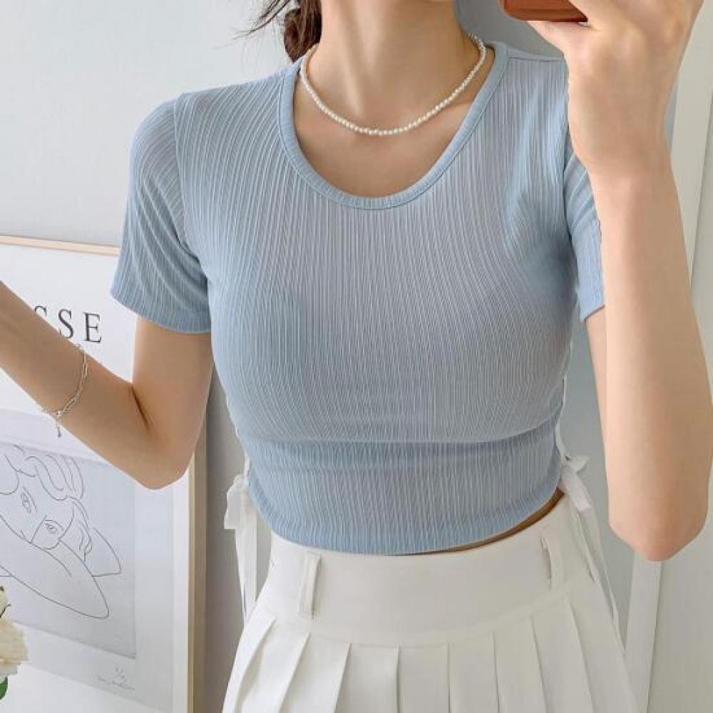 New Arrivals Open Run ShorT Sleeve SofT T shirT Women Ribbon Glam Look
