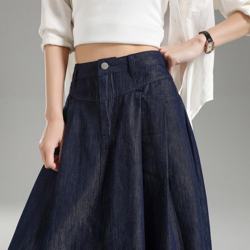 TonLion Women's Retro Denim Midi Skirt