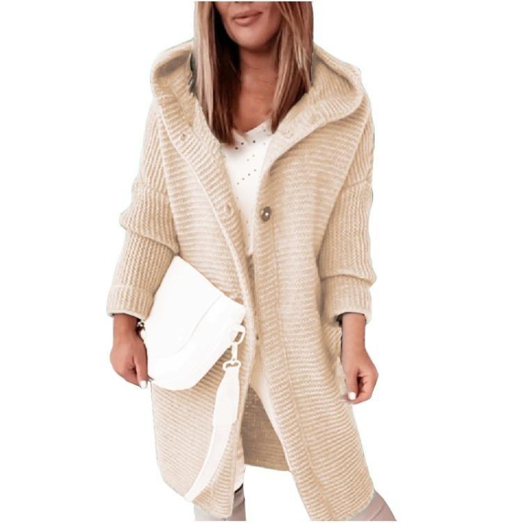 Women's Long Hooded Knitted Cardigan Solid Color Sweater Coat Warm Winter Thickened