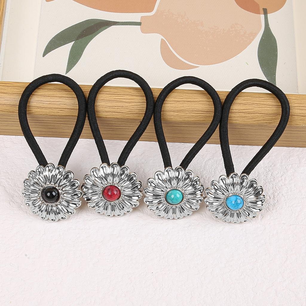 1/4PCS American Western Cowboy Floral Hair Ties Personalized Retro Turquoise Hairband Alloy Flower Scrunchies Headpiece Headwear