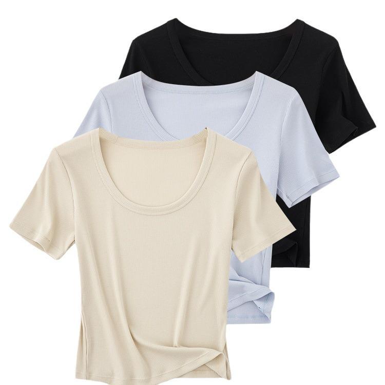 5A Antibacterial Women's Solid Color Tencel Cotton Ribbed Short Sleeve Summer T-shirt