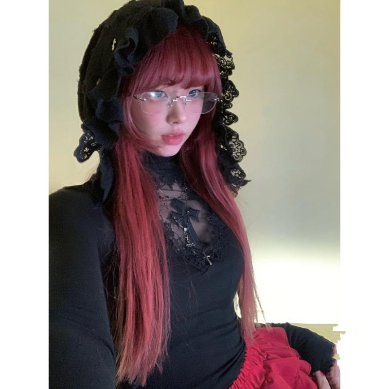 Lolita Lace Bonnet Hat for Women Goth Punk Soft Victorian Style Village Cap Head Covering Girls Lolita Costume Props Headpiece