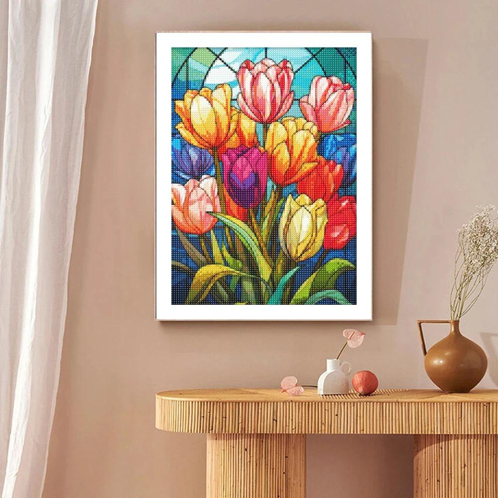 Pittura Diamante 5D Fai da Te Fiore di Tulipano Diamante Rotondo Completo Mosaico Ricamo Kit Punto Croce Decorazione Casa Arte Hobby Regali