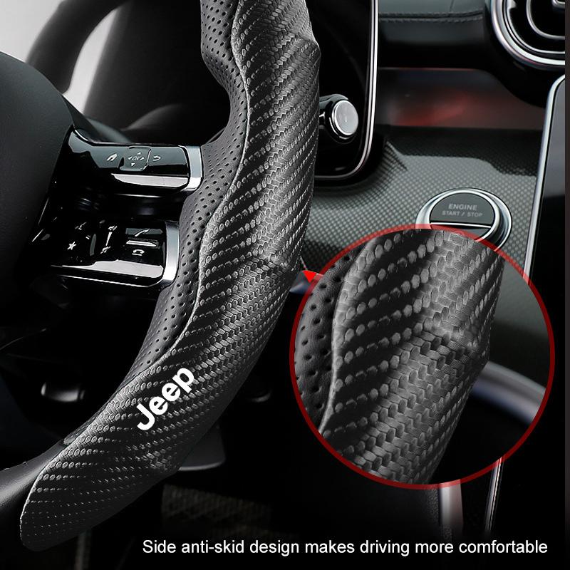 2pcs Carbon Fiber Non-Slip Steering Wheel Cover Car Accessories For Jeep Grand Cherokee Xj Wk2 Wj Wrangler Jl Compass Commander