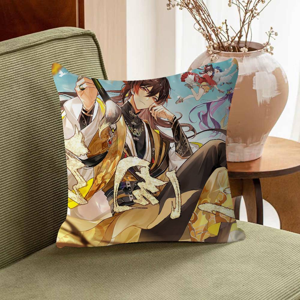 Zhongli Tecknad Kuddfodral Bil Prydnadskuddfodral För Soffa Bil Julklapp 40x40cm 45x45cm