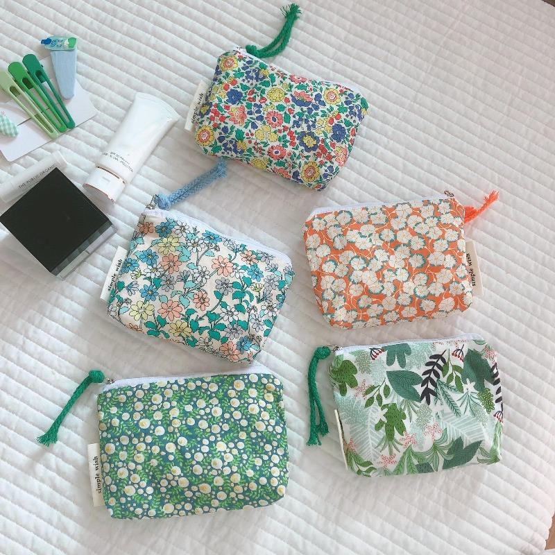 Mini-Baumwoll-Blumen-Organizer-Taschen für Damen, kleine Stoff-Kosmetik-Make-up-Tasche, kleine Geldbörse, Münzfach, Kinder-Kosmetiketui