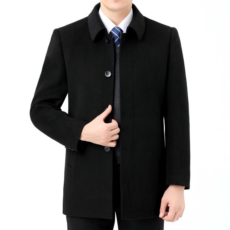 Men's Double-Sided Cashmere Winter Mid-Length Business Coat with Down Liner