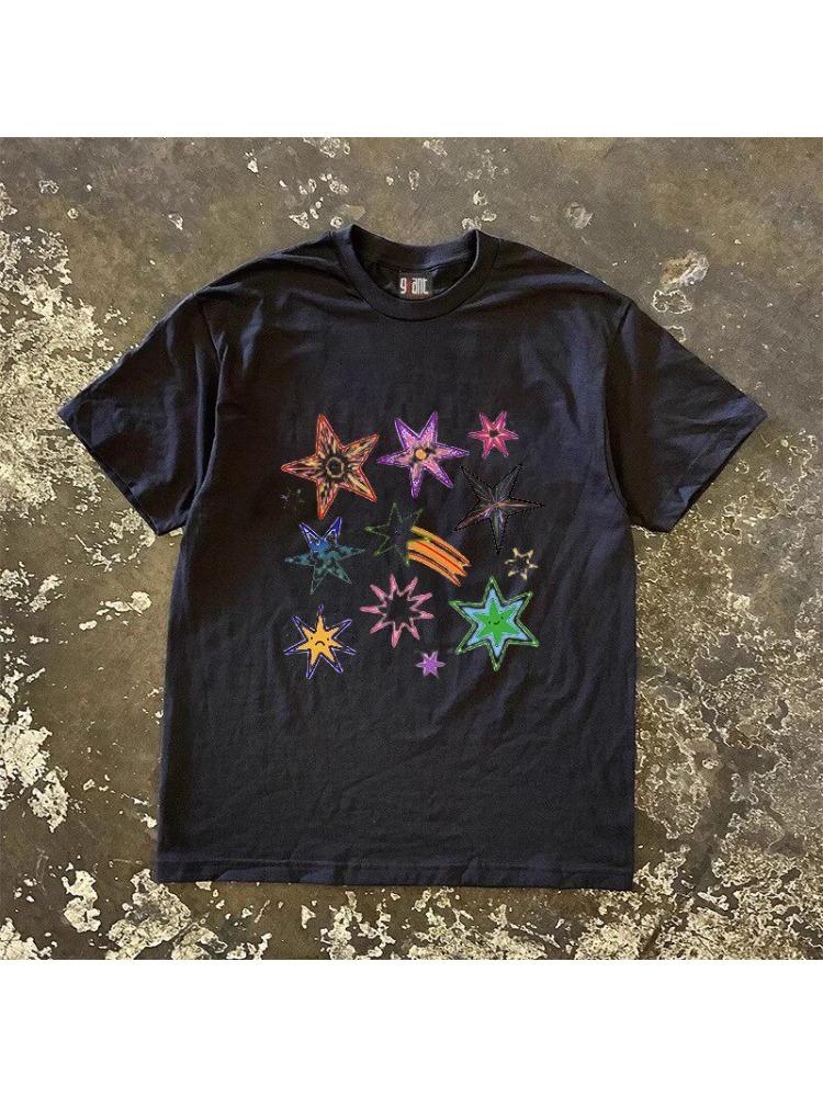 Unisexs Casual Tshirt  100 Pure Cotton Star Print Loose Fit Cool Comfortable Trendy Highquality Tee