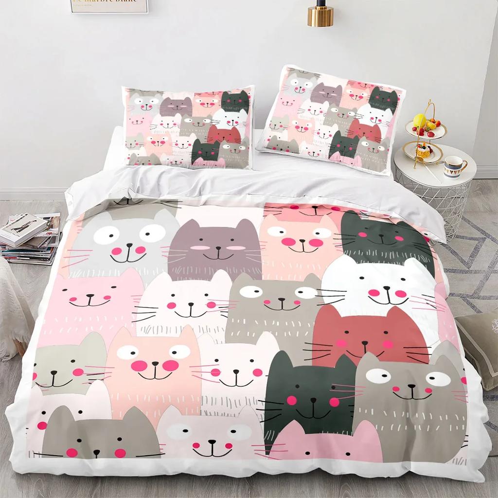 Cartoon Animal Cat Duvet Cover 3D Large Print Double Size Quilt Cover Bedding Set Single Set