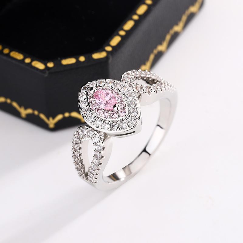 New Pink Crystal House Diamond Egg Ring  Silver Angel Wings Blue Treasure Zircon Engagement Hand Jewelry