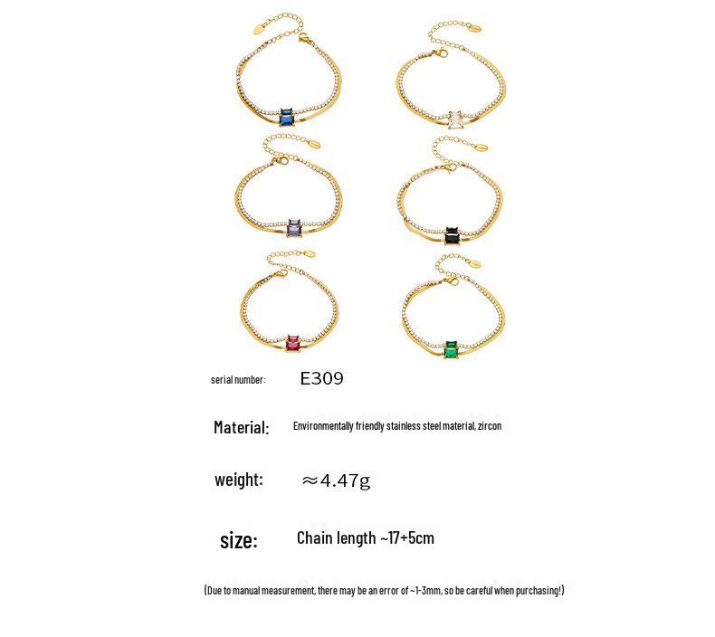 European Luxury Zircon Blade Chain Bracelet, 18k Gold-Plated Stainless Steel