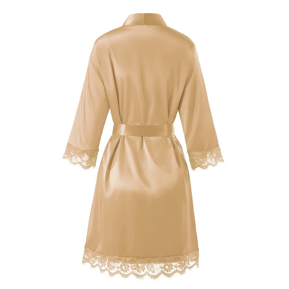 Women's home nightdress, apricot lace-trimmed bathrobe, lightweight and breathable home sleepwear and loungewear