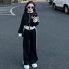 Girls' Fashion Children's Leisure Big Children's Spring Sports Suit Cardigan Jacket Wide-leg Pants Two-piece Suit