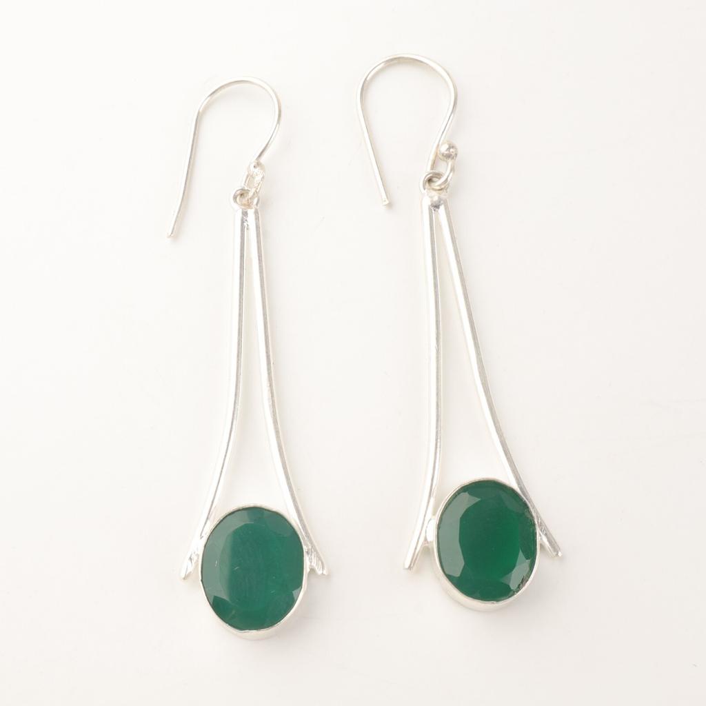 Oval Natural Green Onyx 925 Silver New Drop Sisters Gift Ethnic Earrings Jewelry EE-136-17