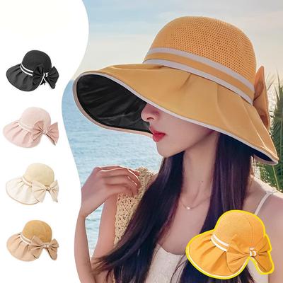 Fisherman Hat Women's Summer Big Eaves Show Face Small Sun Hat Fashion Bow Seaside Vacation Sun Hat