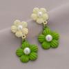 French Romantic Green Flower  Asymmetric Tassel Drop Earrings New Design Jewelry for Women's or Girl’s Sweet Ear Accessories