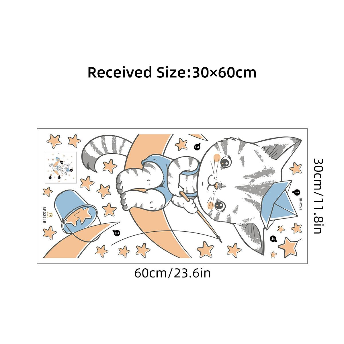 Cat self-adhesive wall stickers, Star River Crescent Fishing, Children s Room, Kindergarten Decoration Wall Stickers
