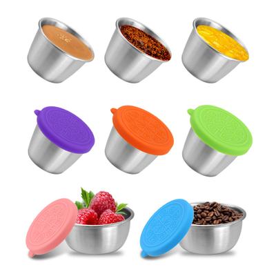 1/6 pezzi Tazza per immersione Tazza per salsa in acciaio inossidabile con coperchio a prova di perdite Contenitore per condimenti riutilizzabile da 70 ml per