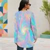 Women Plus Size Round Neck Long Sleeve Rainbow Galaxy Printed Loose High Low Hem Shirt
