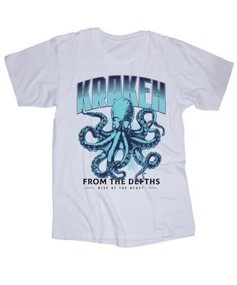 KRAKEN White T-shirt Octopus Deep Sea Beast Monster Sailing Boating Pirates