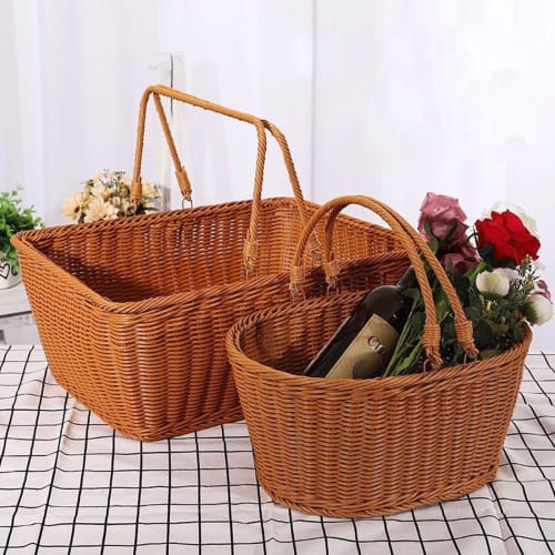GrnArt Picnic Basket, Handwoven Wicker Basket, Washable, with Two Handles, Fruit Basket, Small Organizer, Stylish, Natural Material, Perfect for Fruit