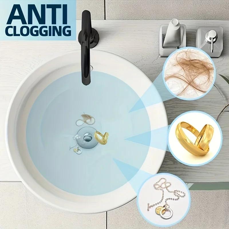 Rebound Drain Plug Filter Basin Pop-Up Chrome Sink Universal Filter With Hair Catcher Bathroom Sink Drain Plug Easy To Push