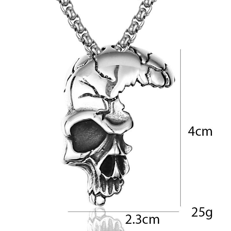 2024 Retro Skull Titanium Steel Pendant Necklace for Men - European American Style Half Face Stainless Steel Jewelry