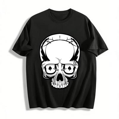 Stoer T-shirt met Schedelprint en Poker Element Streetwear voor Mannen Vrouwen Puur Katoen T-shirt