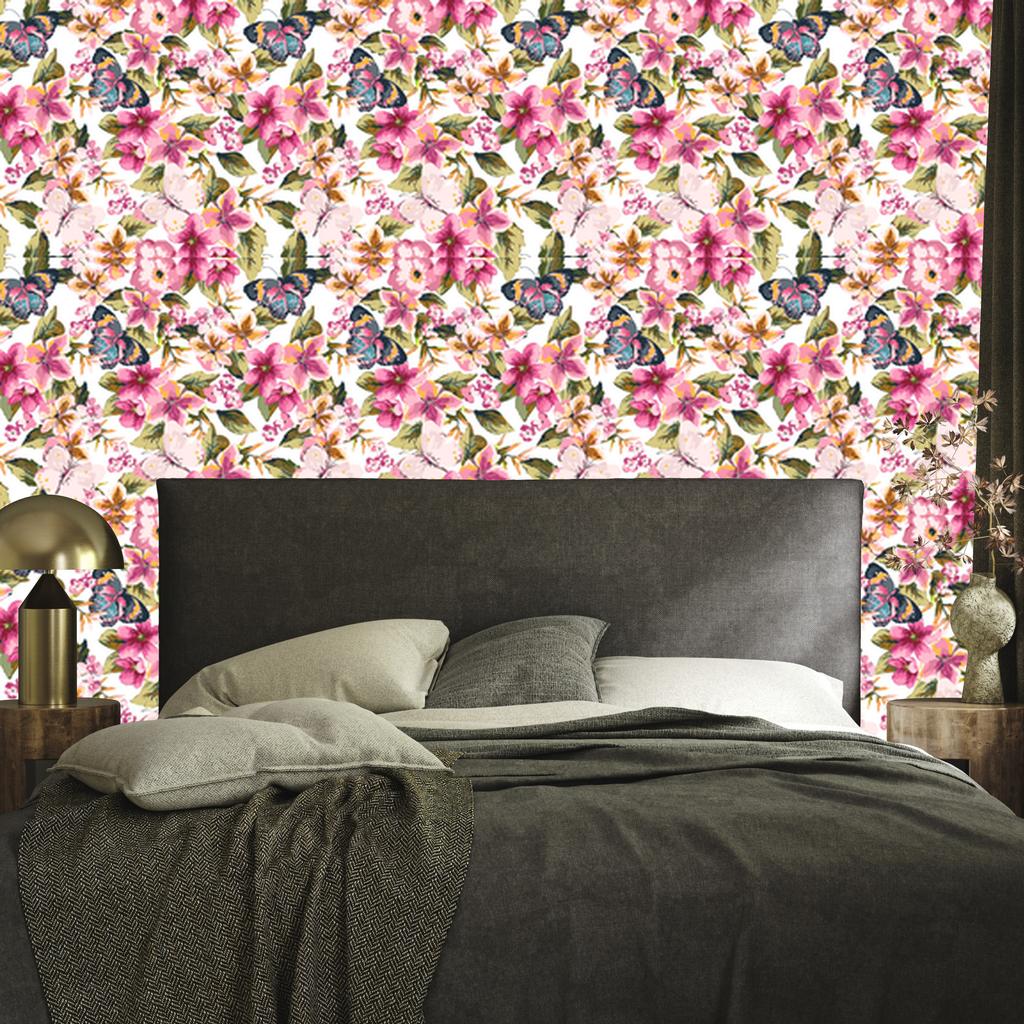 Wallpaper Colorful Butterflies Flowers and Leaves for Living Room and Bedroom 50x1000