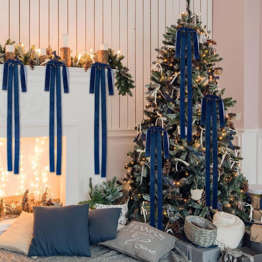 6pcs/set Vintage Christmas Tree Bows Indoor Outdoor Decorations Versatile Usage Velvet Bows Elegance Christmas Gift Wreath Bow