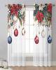 Christmas Ball Snowflakes Poinsettia Sheer Curtains for Living Room Decoration Window Curtains Kitchen Tulle Voile Curtains