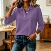 Women's Casual 3/4 Sleeve Patchwork Solid Color Polo Shirt Button Down Collar Lightweight Top
