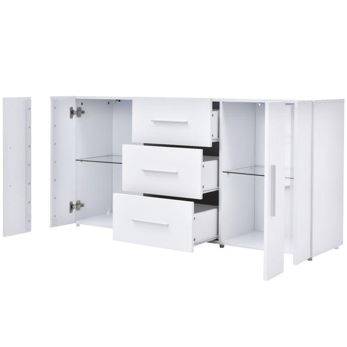 Modern TV Stand, White, with LED Lighting, 2 Doors and 3 Drawers, Living Room Furniture, 140 X 35 X 70 Cm