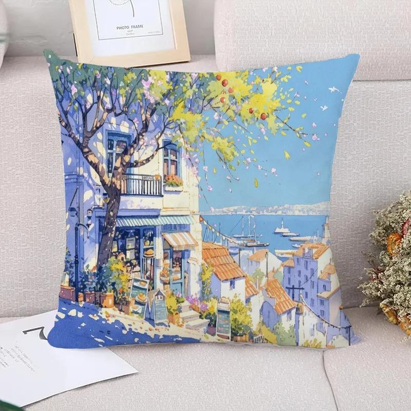 

Мультяшная сцена Декоративная наволочка Гостиная Офис Дом Наволочка Украшения для автомобиля 40x40cm