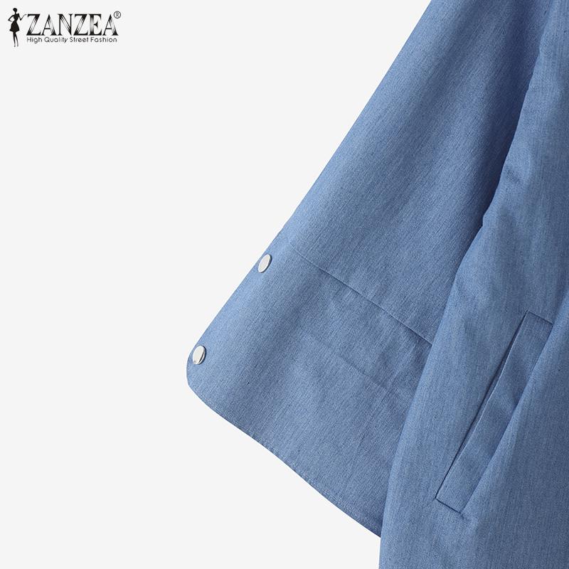 ZANZEA Bluză de damă casual cu gât rotund, mâneci 3/4 largi, uni