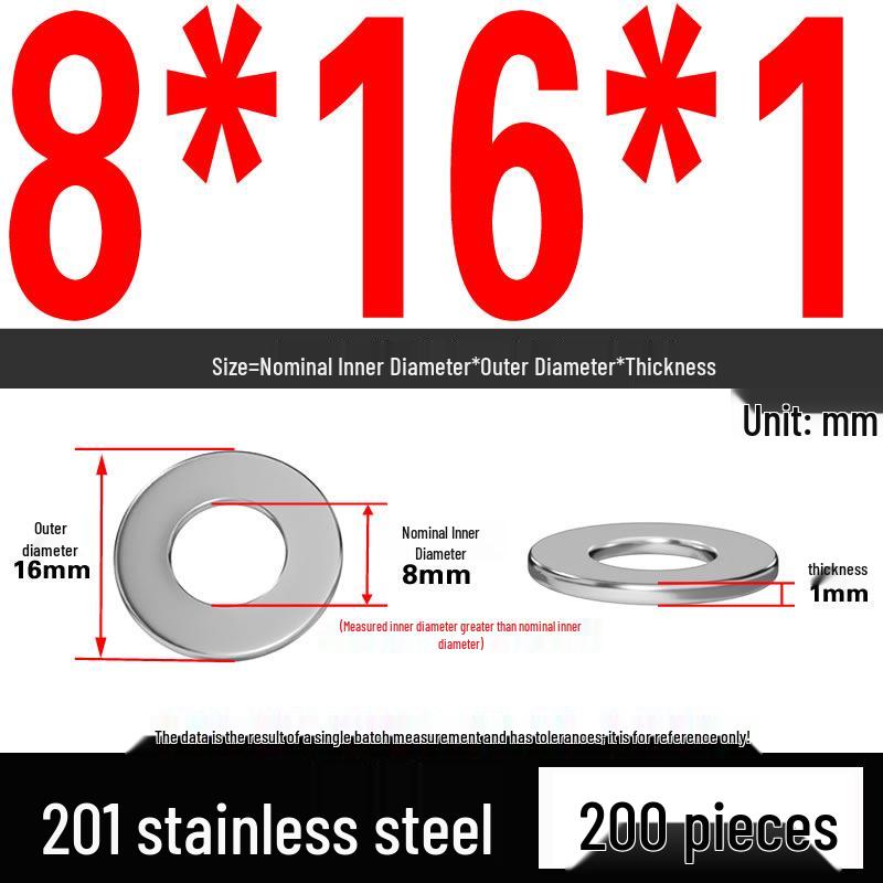 201 Stainless Steel Flat Washer Shim, GB97, Sizes M3 to M30