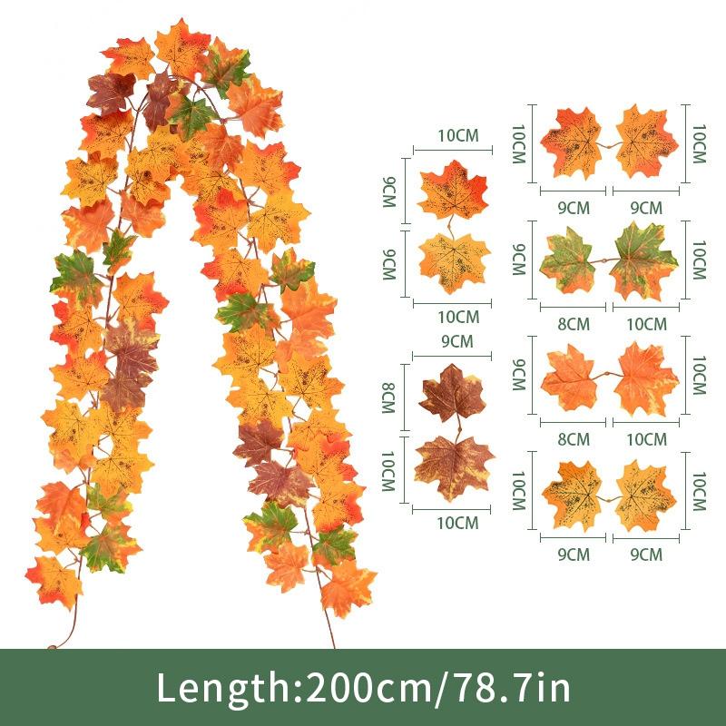 Artificial Maple Leaves Halloween Thanksgiving Decoration Autumn Fall Leaf Simulated Maple Leaf Garland Fallen Leaves Rattan